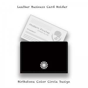 【 Leather Business Card Holder / Birthstone Color Swarovski Circle Design 】