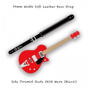  70mm Width Soft Leather Bass Strap / Side Piramid Studs IKUO Mark (Black) ( IKUO Model )