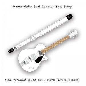 【 70mm Width Soft Leather Bass Strap / Side Piramid Studs IKUO Mark (White/Black) 】( IKUO Model )