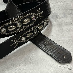  42mm Width Vintage Leather Guitar Strap / Vintage Spots Design 002BlackˡۡSUGIZO Model