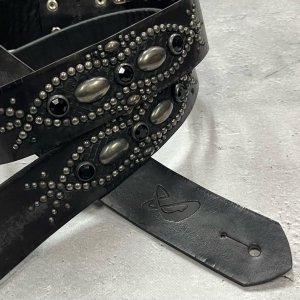  42mm Width Vintage Leather Guitar Strap / Vintage Spots Design 002Black-AQˡۡSUGIZO Model)