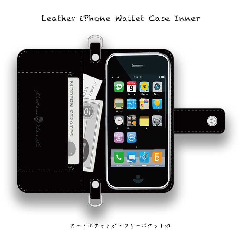 Leather iPhone Wallet Case / Modern Pirates Skull Design Rivet 