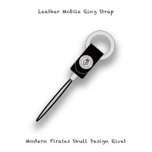 【 Leather Mobile Ring Strap / Modern Pirates Skull Design Rivet 】