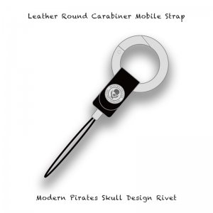 【 Leather Round Carabiner Mobile Strap / Modern Pirates Skull Design Rivet 】