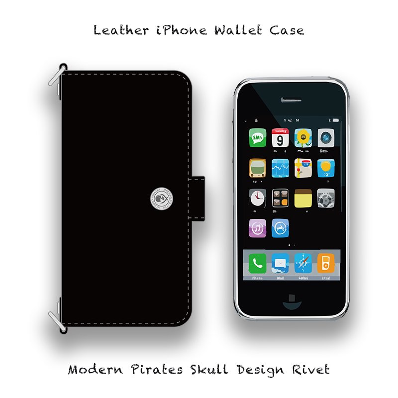 【 Leather iPhone Wallet Case / Modern Pirates Skull Design Rivet 】( Magnet  Type ) - ModernPirates Online Store