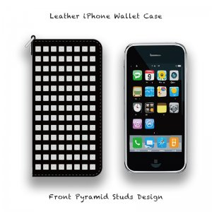  Leather iPhone Wallet Case / Front Pyramid Studs Design 