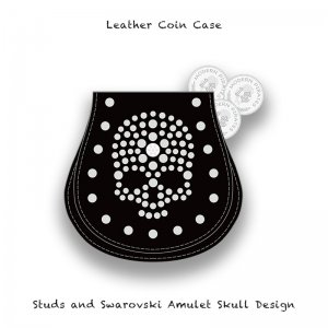 【 Leather Coin Case  / Studs and Swarovski Amulet Skull Design 】