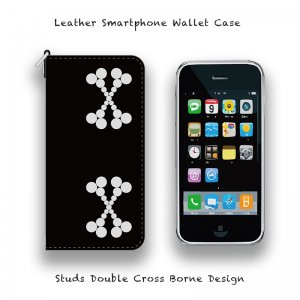  Leather Smartphone Wallet Case /  Studs Double Cross Borne Design 