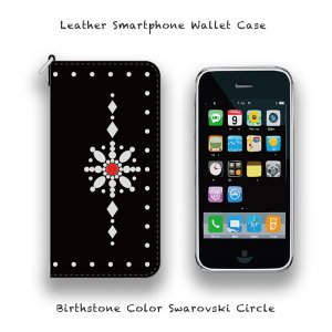  Leather Smartphone Wallet Case / Birthstone Color Swarovski Circle Design 