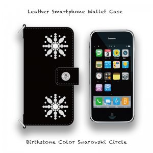  Leather Smartphone Wallet Case / Birthstone Color Swarovski Circle Design ( Hook Type )