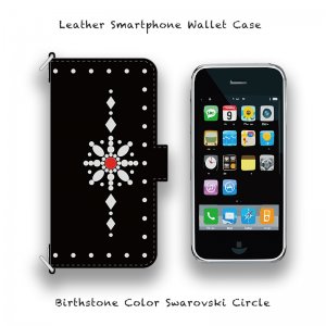  Leather Smartphone Wallet Case / Birthstone Color Swarovski Circle Design ( Magnet Type )