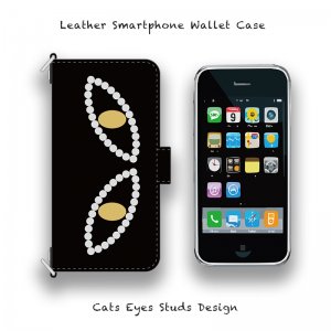  Leather Smartphone Wallet Case / Cats Eyes Studs Design ( Hook Type )