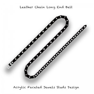  Leather Chain Long End Belt /  Acrylic Faceted Jewels Studs Design 