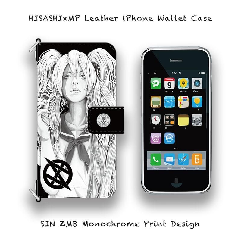 HISASHIxMP Leather iPhone Wallet Case / SIN ZMB Monochrome Print