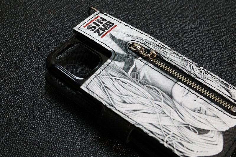 HISASHIxMP Leather iPhone Wallet Case / SIN ZMB Monochrome Print