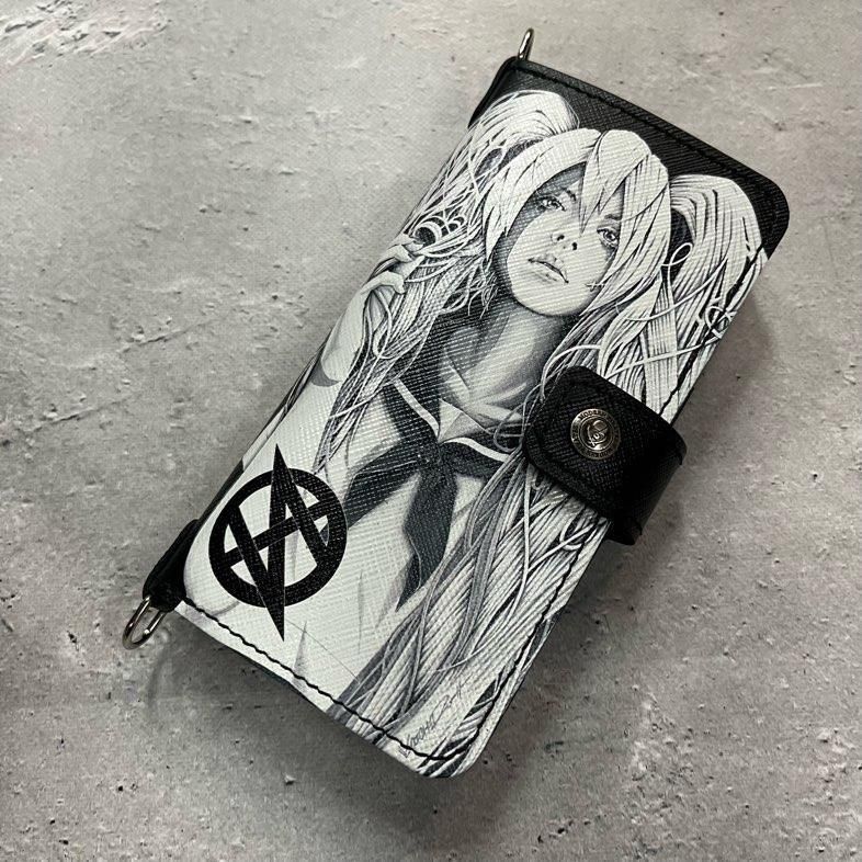 HISASHIxMP Leather iPhone Wallet Case / SIN ZMB Monochrome Print