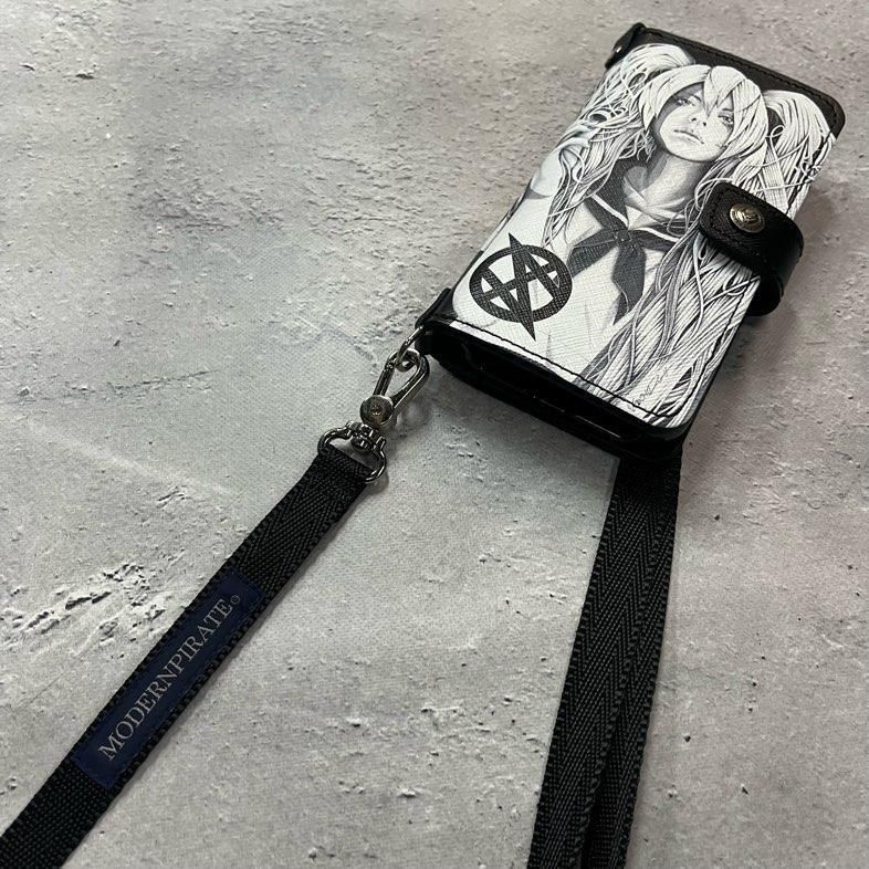 HISASHIxMP Leather iPhone Wallet Case / SIN ZMB Monochrome Print