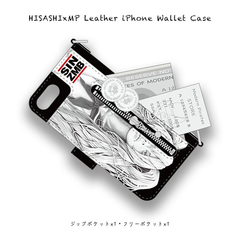 HISASHIxMP Leather iPhone Wallet Case / SIN ZMB Monochrome Print