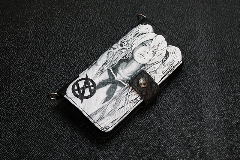 HISASHIxMP Leather iPhone Wallet Case / SIN ZMB Monochrome Print