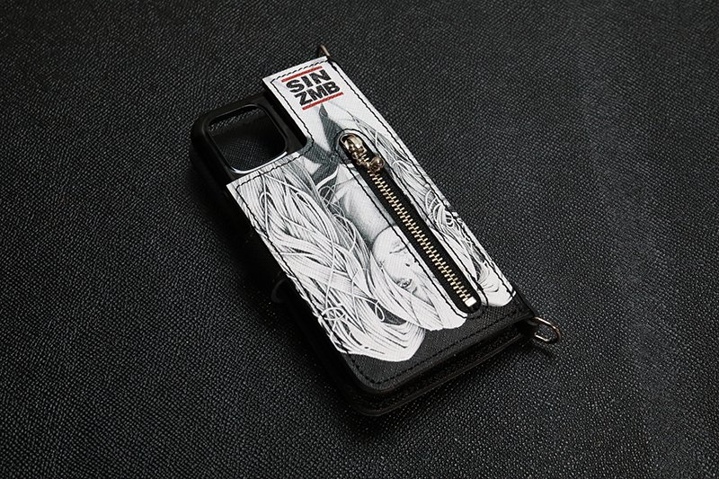 HISASHIxMP Leather iPhone Wallet Case / SIN ZMB Monochrome Print