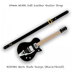  50mm Width Soft Leather Guitar Strap / HISASHI Mark Studs Design (Gold) ( HISASHI Model )