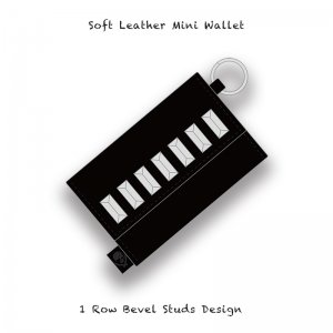 【 Soft Leather Mini Wallet /  1 Row Bevel Studs Design 】