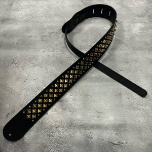  62mm Width Hard Leather Guitar Strap / 12mm Pyramid Spots Laid Design 