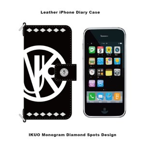【 IKUO×MODERNPIRATES Leather iPhone Diary Case / IKUO Monogram Diamond Spots Design ( Black ) 】
