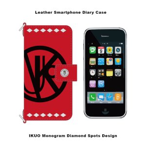 【 IKUO×MODERNPIRATES Leather Smartphone Diary Case / IKUO Monogram Diamond Spots Design ( Red ) 】