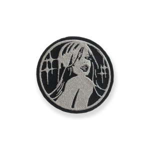【 Tongue Out Girl Design Patch / Silver ( 97mm / 97mm ) 】