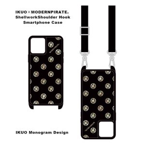 【 IKUO×MP Shellwork Shoulder Hook  iphone Case / IKUO Monogram Design 002 ( Black ) 】