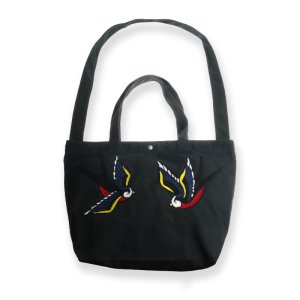  Heavy Canvas Switching Tote Bag / Chain Stitch Twin Swallow Design 