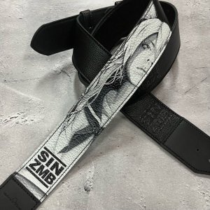  50mm Width Soft Leather Guitar Strap / SIN ZMB Monochrome Print Design 002 ۡHISASHI Model)