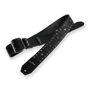  50mm Width Soft Leather Guitar Strap / Side & Center Pyramid Spots 