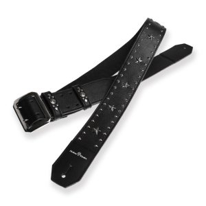  50mm Width Soft Leather Guitar Strap / Side Pyramid & Center Star Spots 