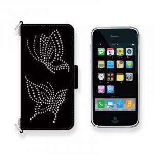  Leather iPhone Wallet Case / Two Butterflies Spots Design 