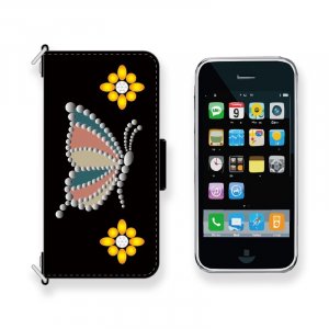  Leather iPhone Wallet Case / Butterflies Spots Design 