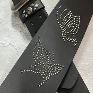  60mm Width Hard Leather Guitar Strap / Two Butterflies Spots Design 