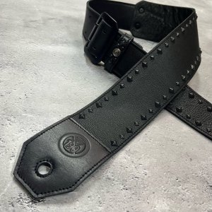  70mm Width Soft Leather Bass Strap / Black Pyramid Spots Design (IKUO Model)