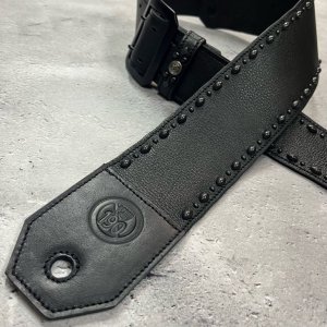  70mm Width Soft Leather Bass Strap / Black Express & Round Spots Design (IKUO Model)