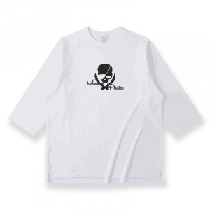  Open-end Relaxed Fit Raglan T-shirt / ModernPirates Skull Design 001 ( ɽBlack )