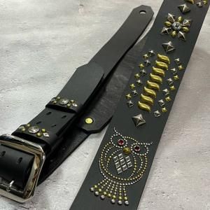  60mm Width Hard Leather Guitar Strap / Fusion of Owl & Reptile Spots Design ۡ Model