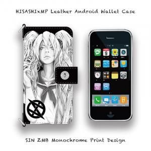  HISASHIxMP Leather Android Wallet Case / SIN ZMB Monochrome Print Design 