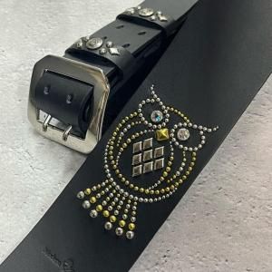  60mm Width Hard Leather Guitar Strap / Owl Spots Design 