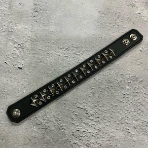  24mm Width Leather Bracelet / Diapyramid Spots & Rhinestone Design 