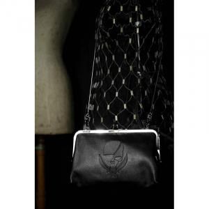  Leather 24cm Rounded Corner Clasp Pouch / Modern Pirates Skull Design 