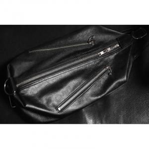 ͽ leather Sling Bag / Double Side Zipper Design 