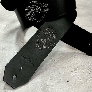 50mm Width Hard Leather Guitar Strap / Modern Pirates 6 Skull Spots Design 