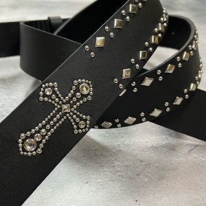  42mm Width Hard Leather Guitar Strap /  Cross & Side Dia 2Round Spots Design 