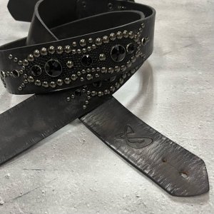  42mm Width Vintage Leather Guitar Strap / Vintage Spots Design 001BlacknickelˡۡSUGIZO Model